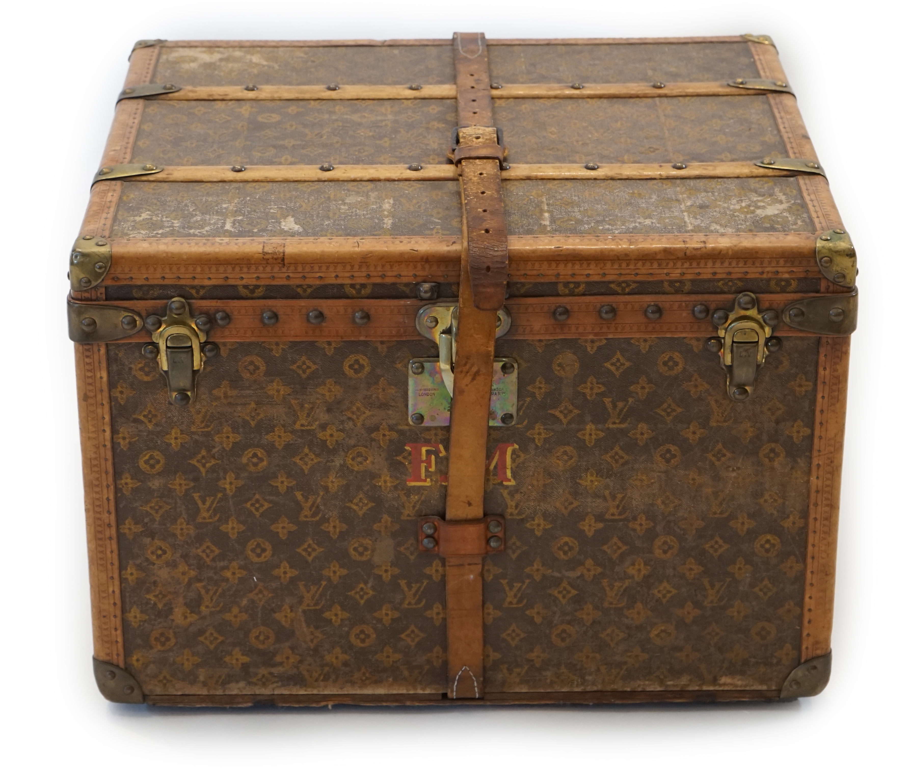 A vintage Louis Vuitton trunk width 61cm, depth 62cm, height 43cm